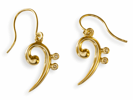 Gold-plated earrings : 2 bass clefs