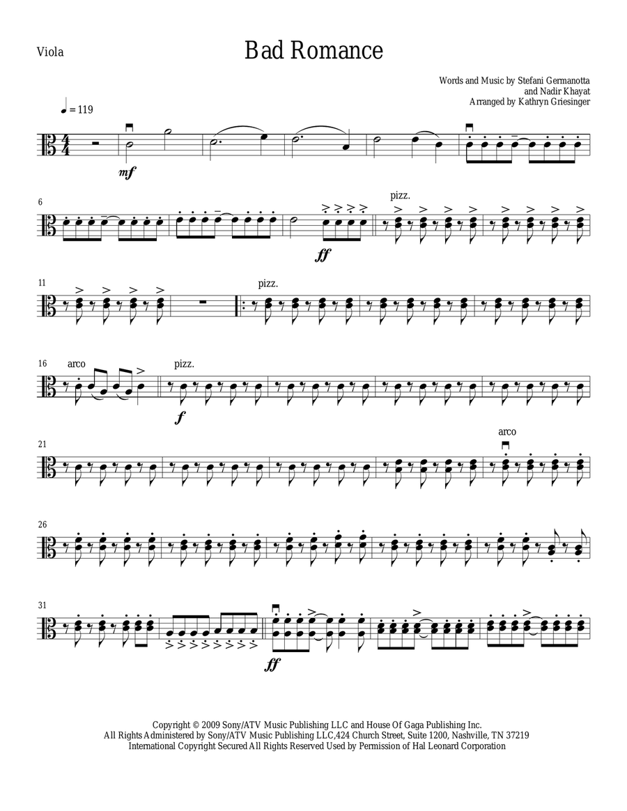Bad Romance Bad Romance String Quartet scores gallery preview page 5