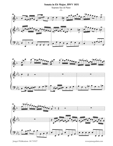 BACH: Sonata in Eb BWV 1031 for Soprano Sax & Piano image number null