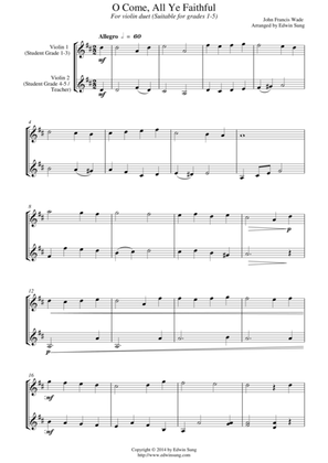 O Come, All Ye Faithful (for violin duet, suitable for grades 1-5)
