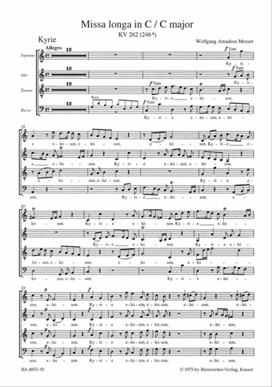 Missa longa C major, KV 262 (246a) 4-Part scores gallery preview page 2