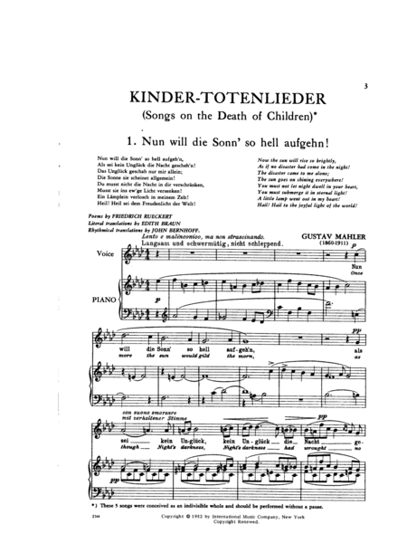 Kindertotenlieder (Songs On The Death Of Children) (G. & E.) - High