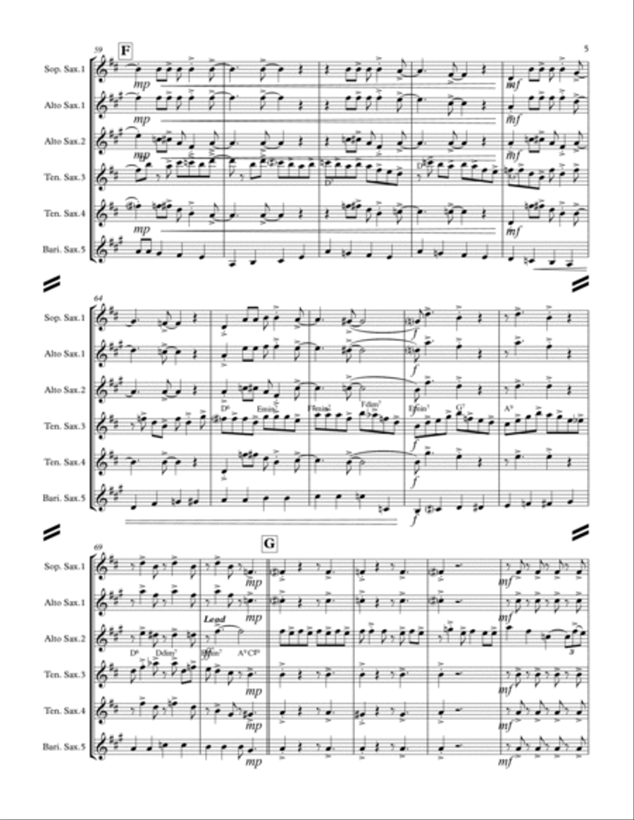 Boogie Woogie Santa Claus Saxophone Quintet scores gallery preview page 6