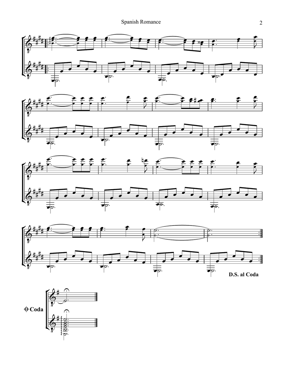 Spanish Romance, Romanza for easy guitar duo Acoustic Guitar scores gallery preview page 2