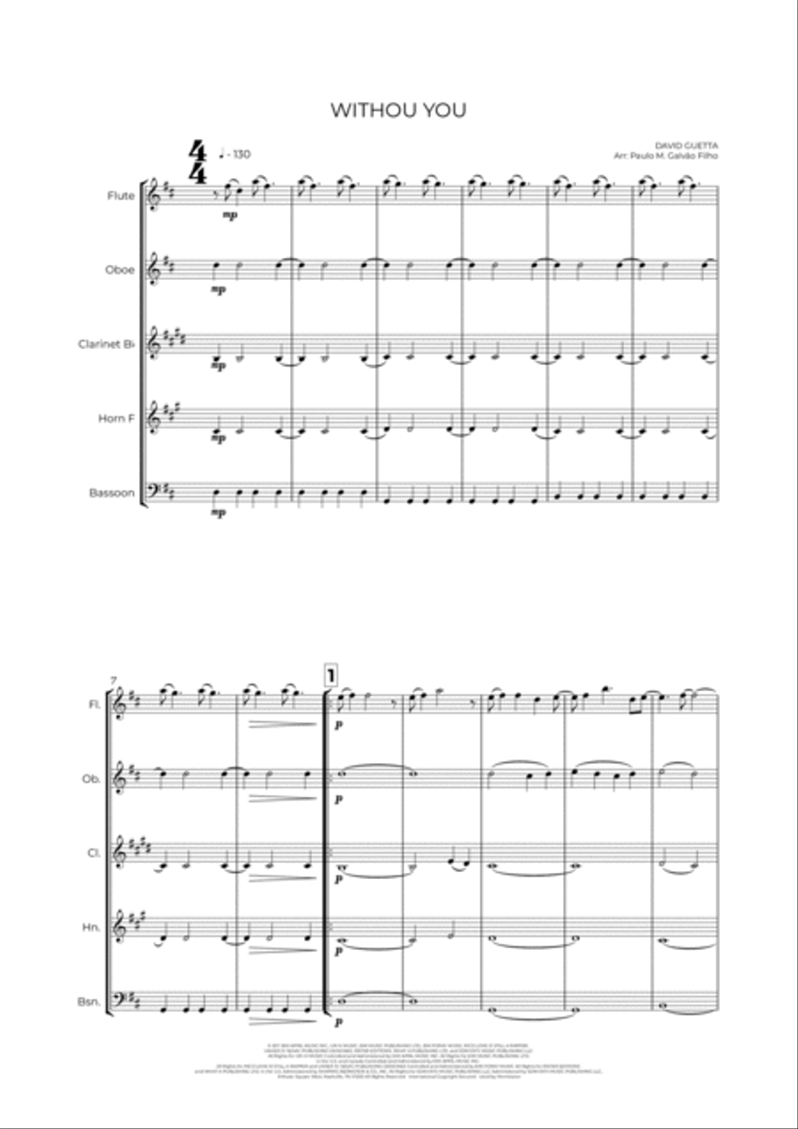 Without You Woodwind Quintet scores gallery preview page 2