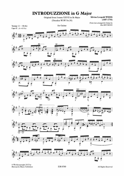 Sonata XXVII (Dresden nr.50) for Solo Guitar