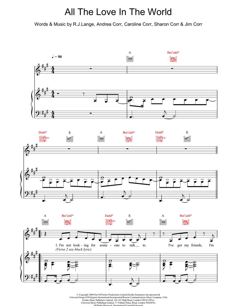 All The Love In The World Piano, Vocal, Guitar scores gallery preview page 1