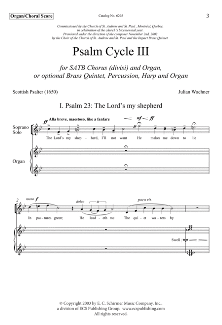 Psalm Cycle III: 1. Psalm 23 & 2. Psalm 98 4-Part scores gallery preview page 2