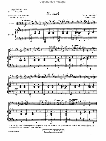 Menuet by Wolfgang Amadeus Mozart Violin Solo - Sheet Music