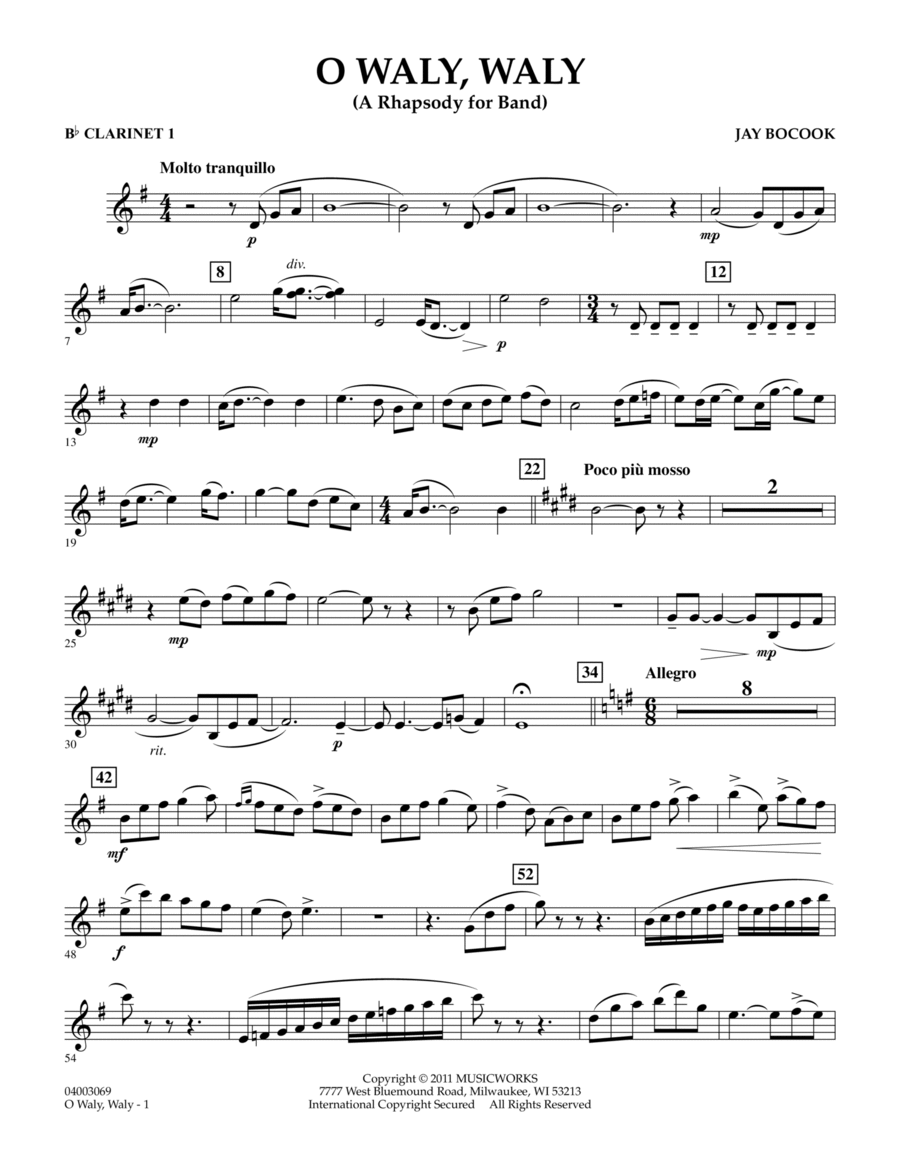 O Waly Waly (A Rhapsody For Band) - Bb Clarinet 1