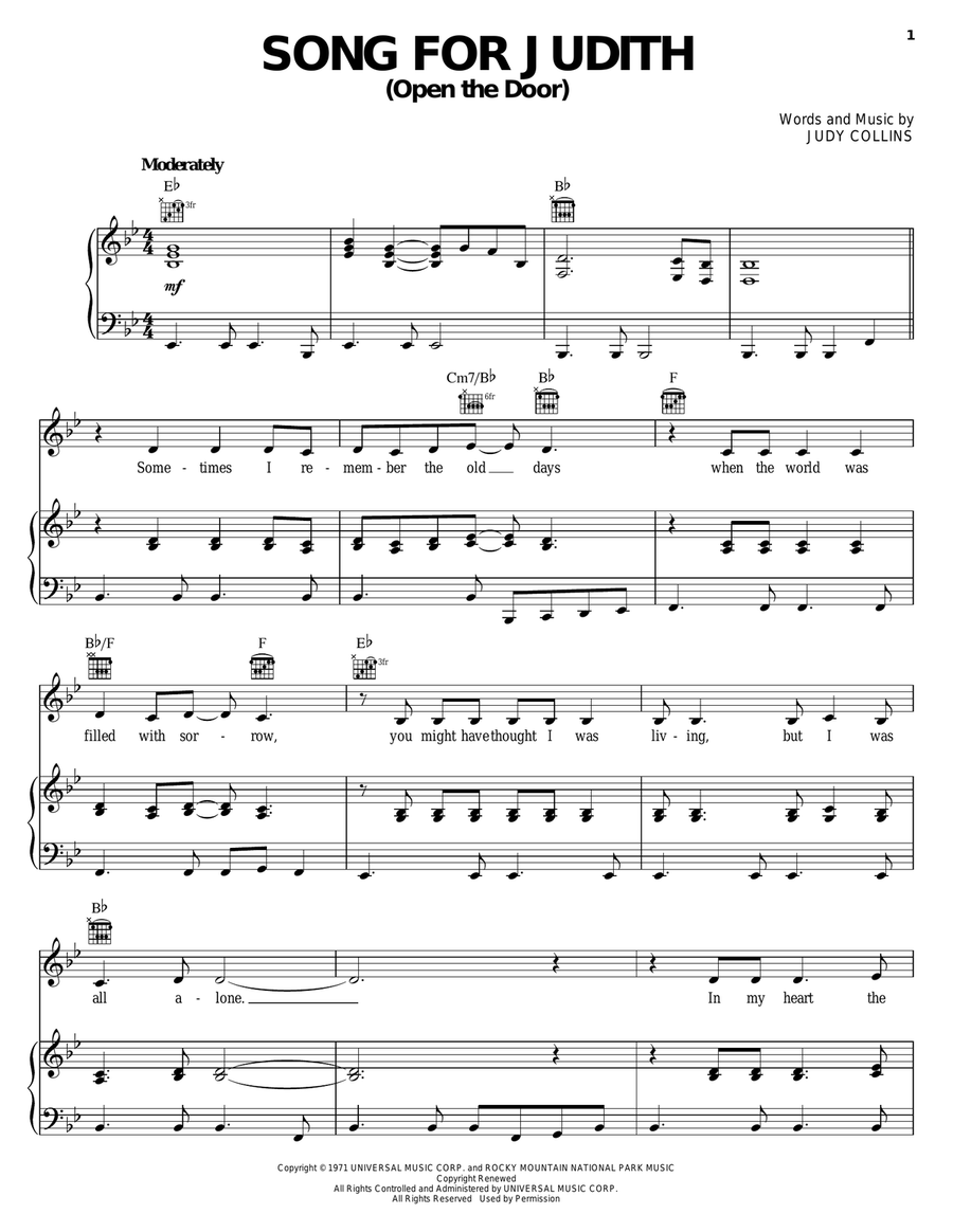 Song For Judith (Open The Door) Piano, Vocal, Guitar scores gallery preview page 1