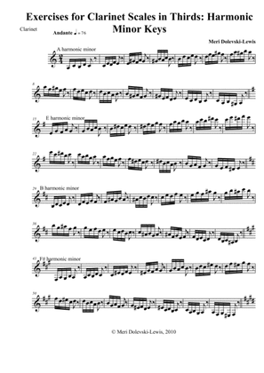 Prep exercises for clarinet scales in thirds: harmonic minor keys