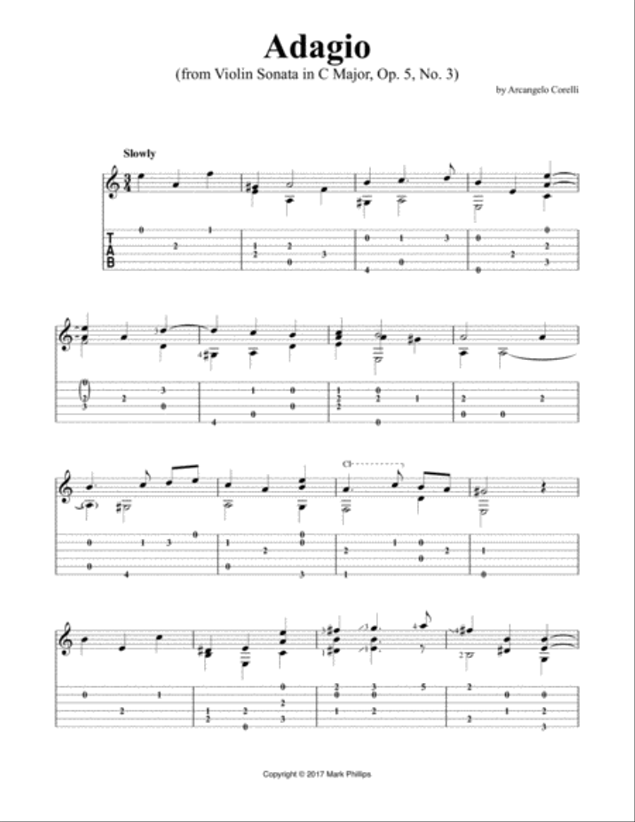 Adagio (from Violin Sonata in C Major, Op. 5, No. 3) Violin scores gallery preview page 1