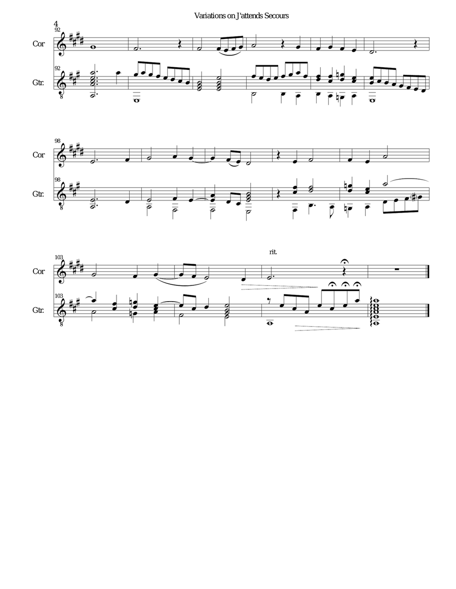 Variations on J'attends secours for cor anglais and guitar English Horn scores gallery preview page 4