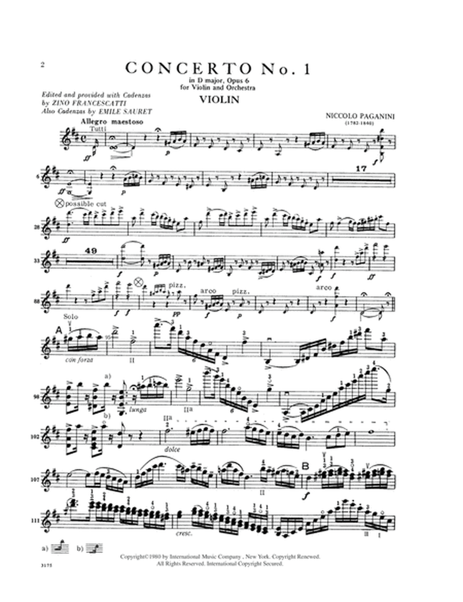 Concerto No. 1 in D major, Op. 6 (With Cadenzas by Zino Francescatti and Henri Sauret)