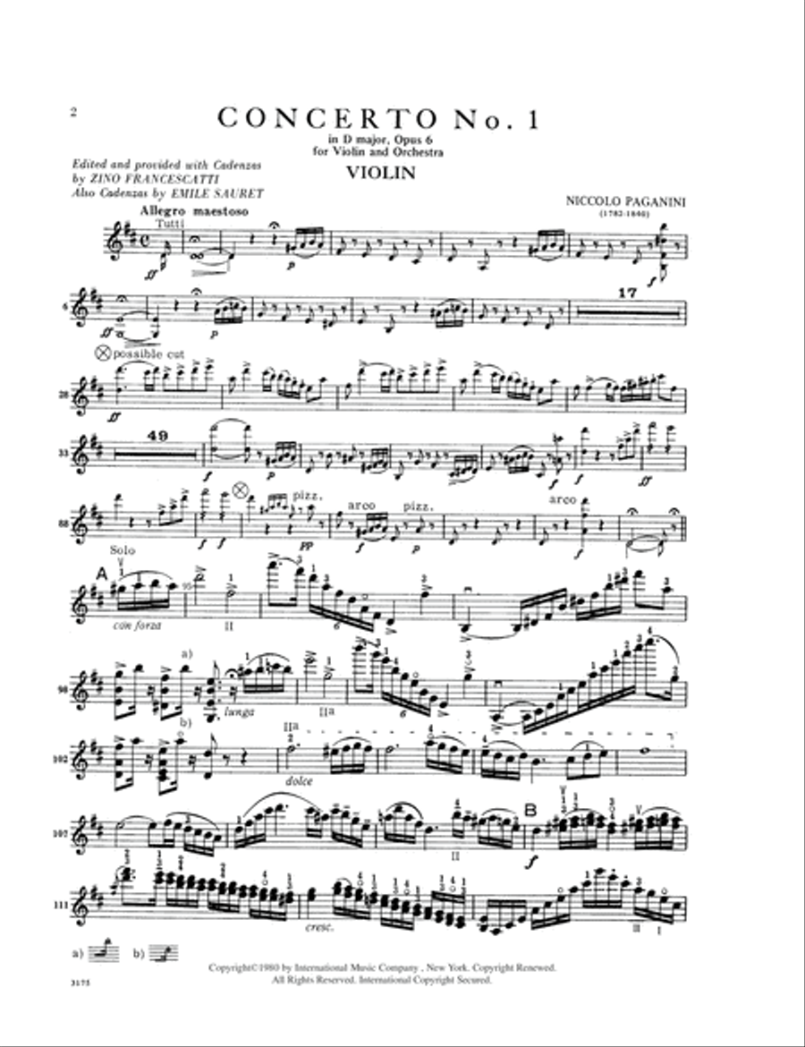 Concerto No. 1 in D major, Op. 6 (With Cadenzas by Zino Francescatti and Henri Sauret)