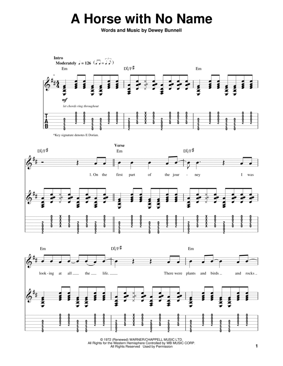 A Horse With No Name Electric Guitar scores gallery preview page 1