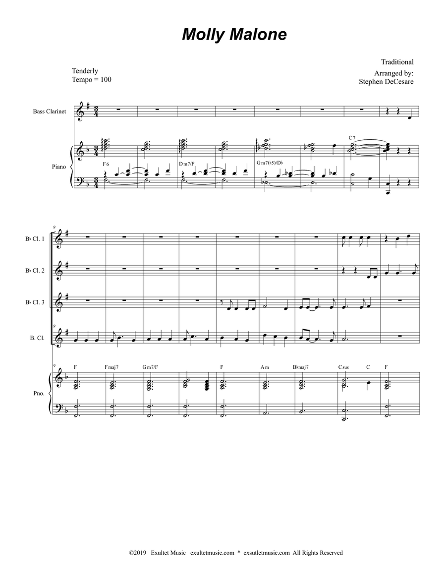 Molly Malone (for Clarinet Choir and Piano) Clarinet Choir scores gallery preview page 2