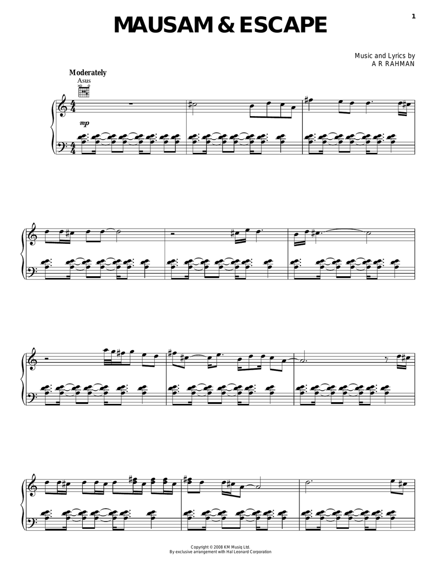 Mausam & Escape Mausam & Escape Piano, Vocal, Guitar scores gallery preview page 1