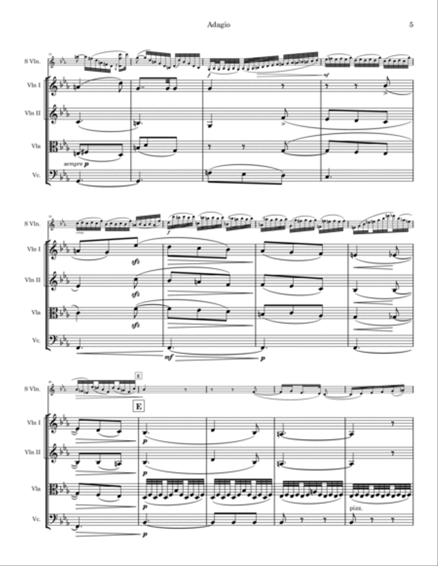 Adagio from Violin Concerto G Minor opus 26 String Quintet scores gallery preview page 6