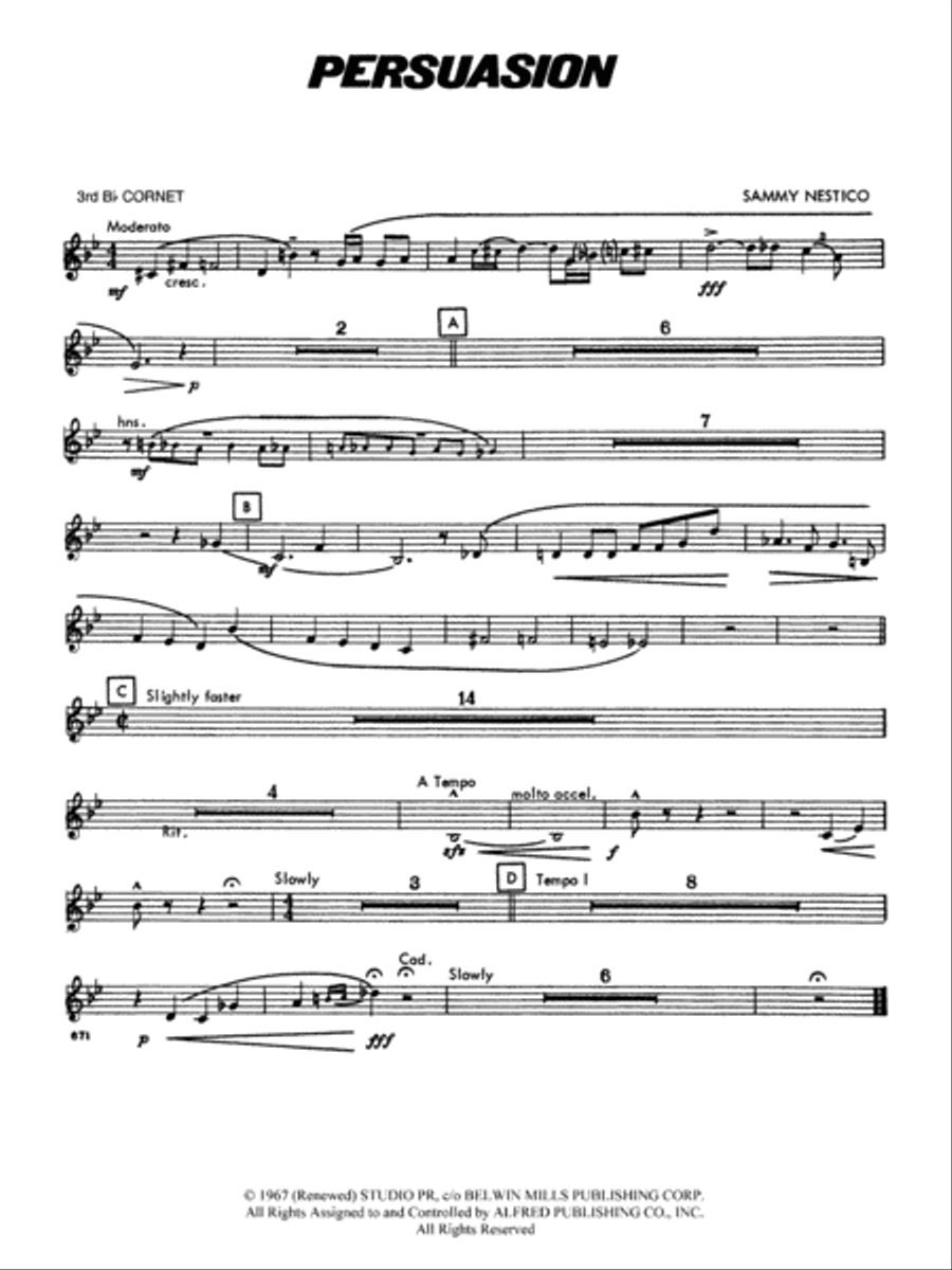 Persuasion: 3rd B-flat Cornet Concert Band scores gallery preview page 1
