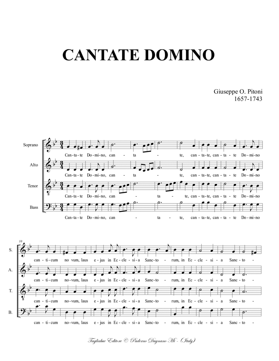 CANTATE DOMINO - G.O. Pitoni - For SATB Choir image number null