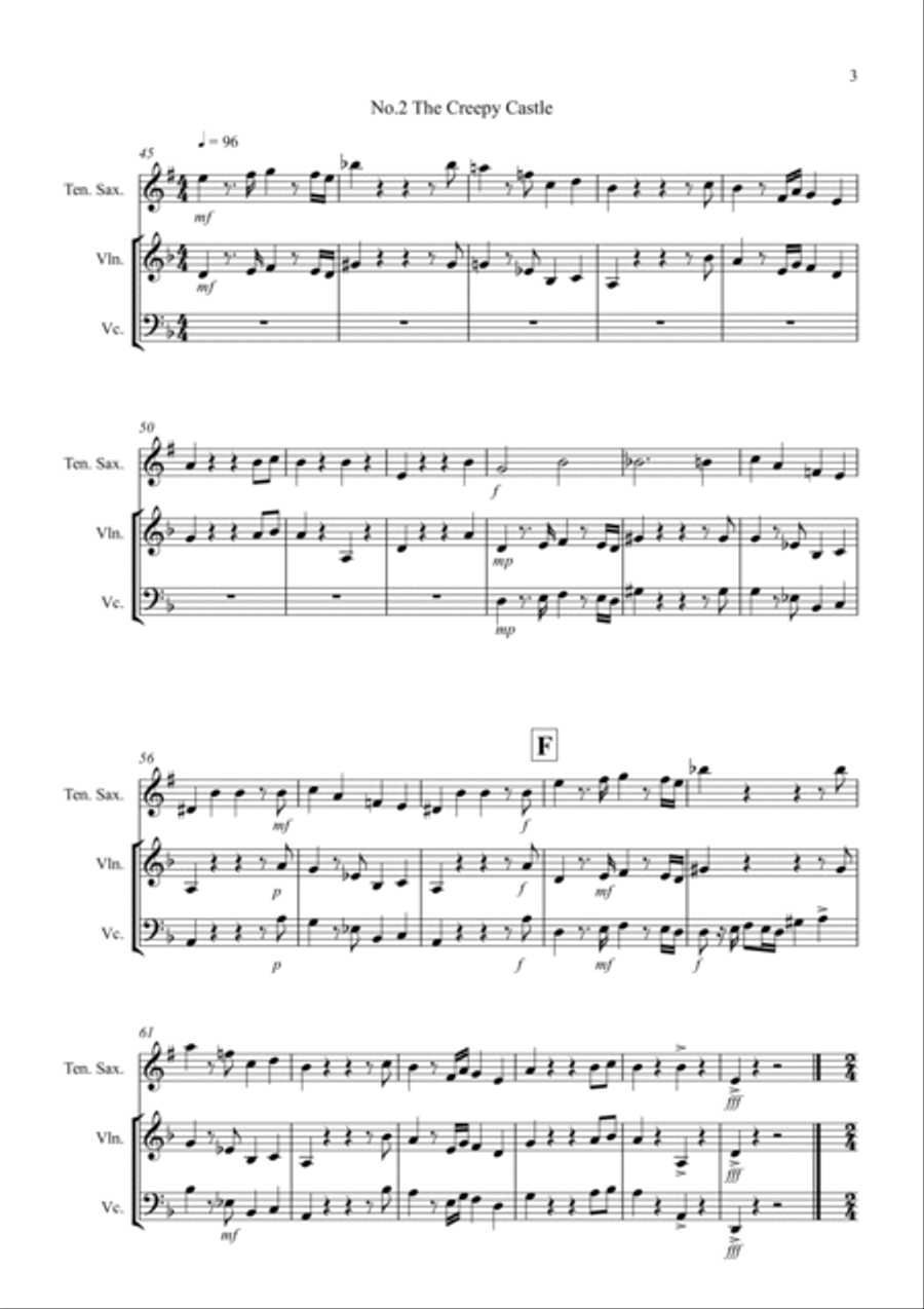 3 Halloween Pieces for Tenor Saxophone, Violin and Cello Trio Small Ensemble scores gallery preview page 3