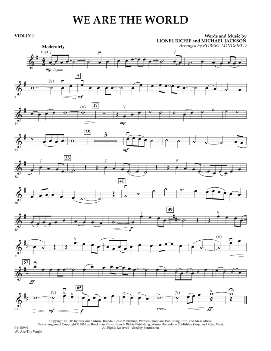 We Are The World - Violin 1 Orchestra scores gallery preview page 1