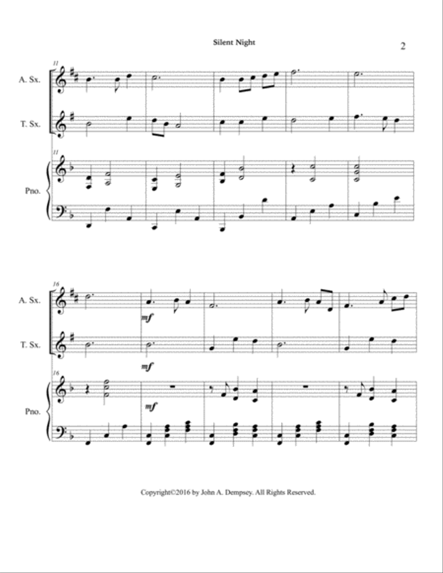 Silent Night (Trio for Alto Sax, Tenor Sax and Piano) Small Ensemble scores gallery preview page 6