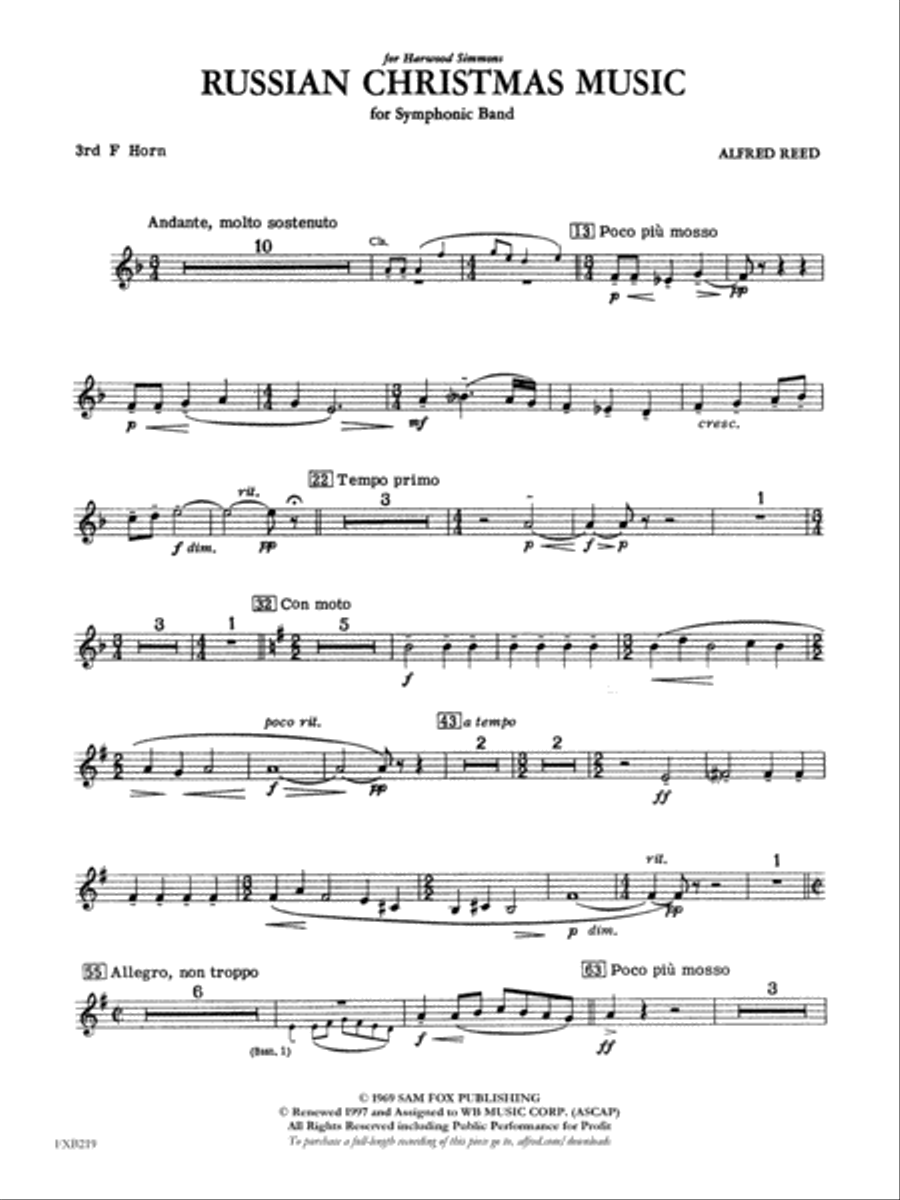 Russian Christmas Music: 3rd F Horn Concert Band scores gallery preview page 1