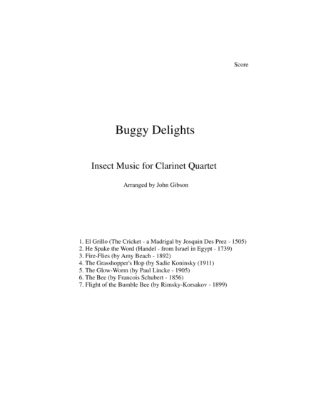 Buggy Delights, Insect Music for Clarinet Quartet SCORE image number null