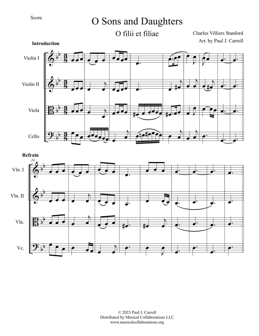 O Sons and Daughters (O filii et filiae) for String Quartet String Quartet scores gallery preview page 1