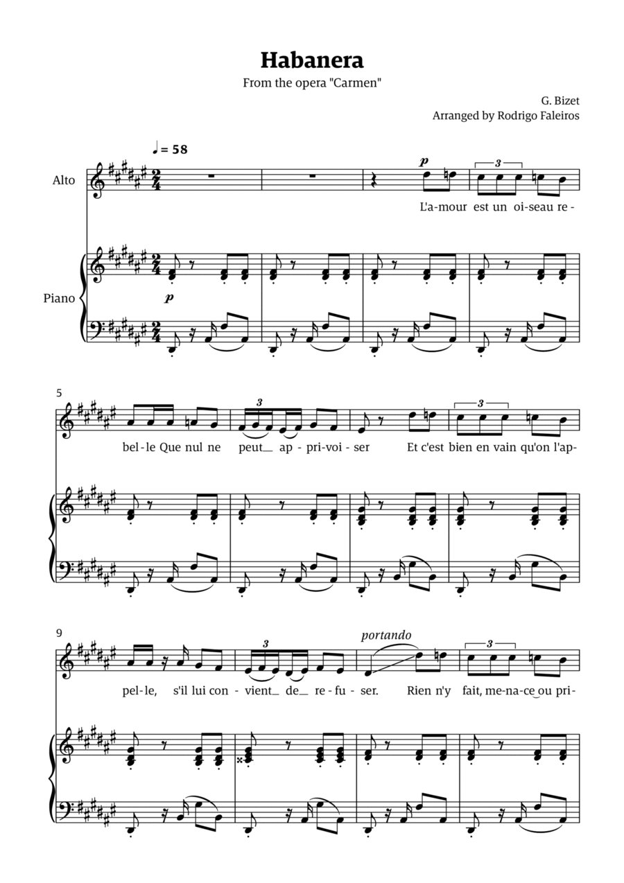 Habanera (for alto - D# minor/ Eb major) Chamber Music scores gallery preview page 1
