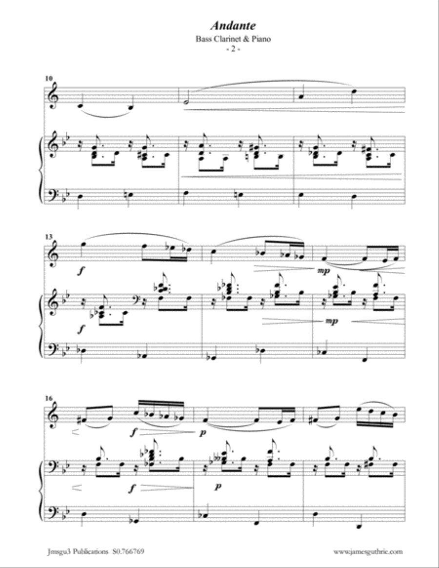 Fauré: Andante Op. 75 for Bass Clarinet & Piano Bass Clarinet scores gallery preview page 2