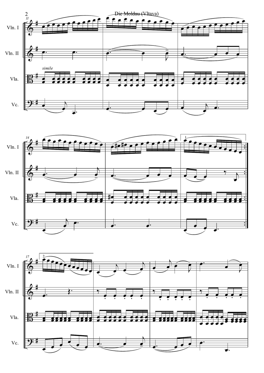 Bedrich Smetana - Vltava (The Moldau) for string quartet String Quartet scores gallery preview page 3