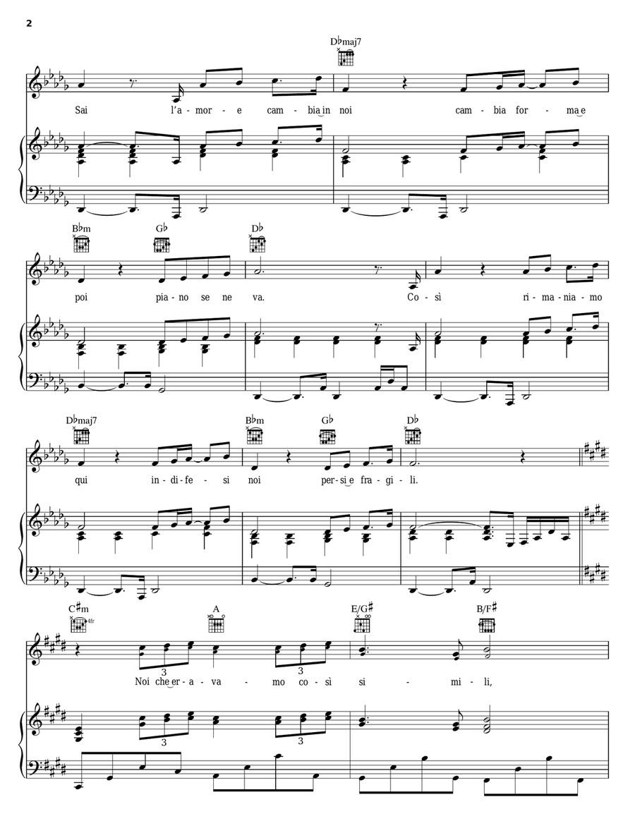 Dentro Un Altro Si Piano, Vocal, Guitar scores gallery preview page 2