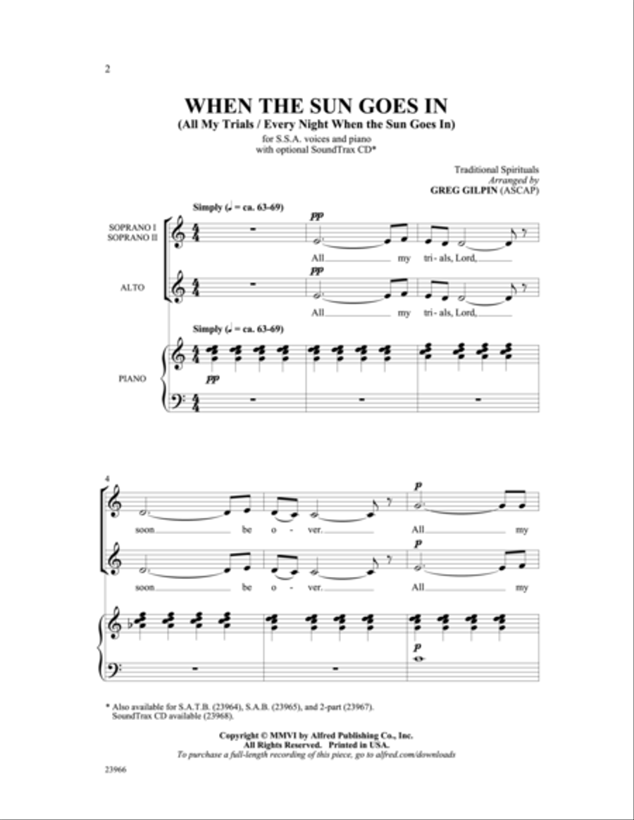 When the Sun Goes in (All My Trials / Every Night When the Sun Goes in) SSA scores gallery preview page 2