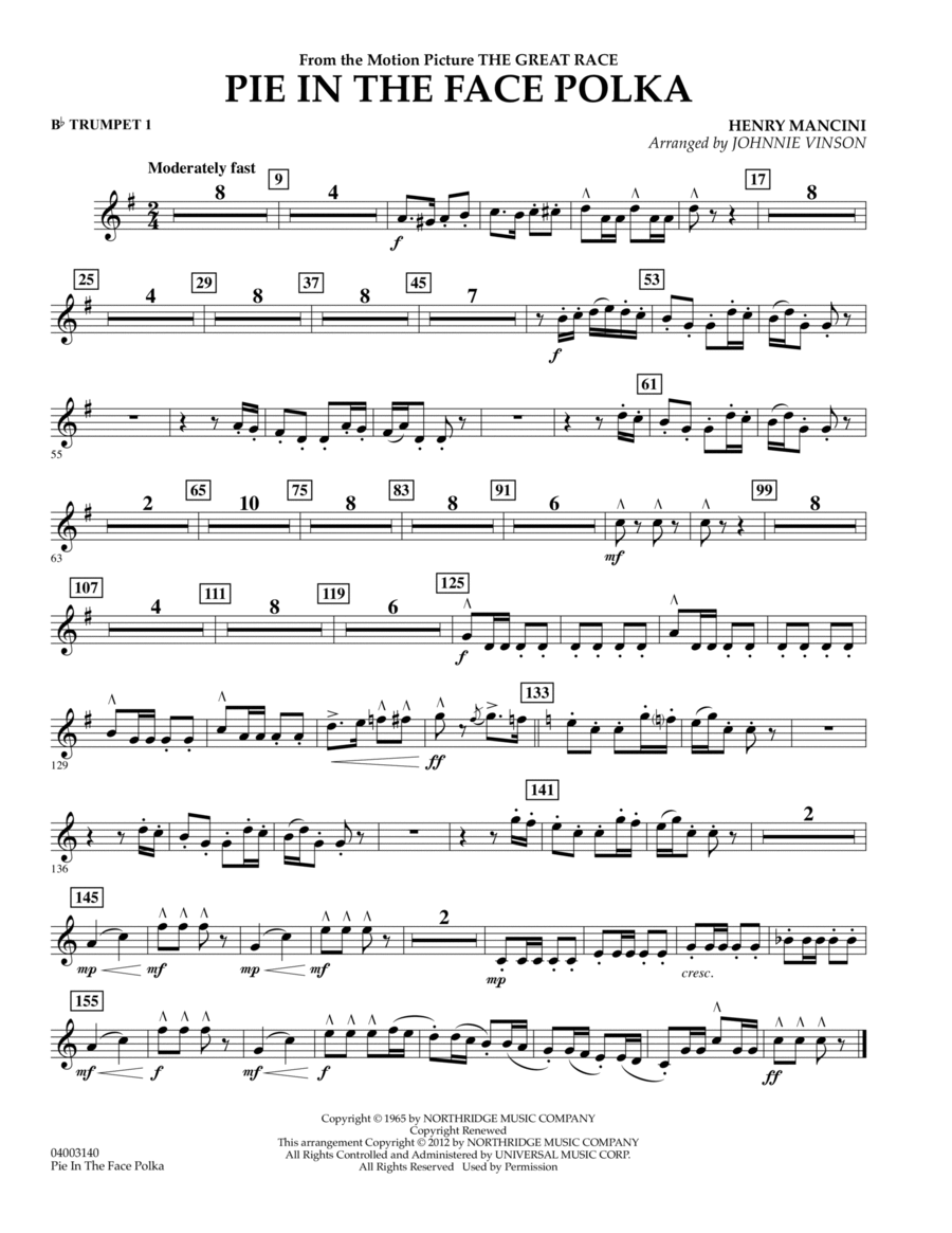 Pie In The Face Polka - Bb Trumpet 1 Concert Band scores gallery preview page 1