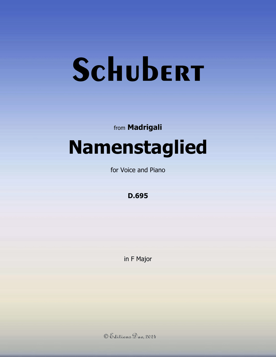 Namenstaglied, by Schubert, in F Major by Franz Schubert Piano, Vocal - Digital Sheet Music