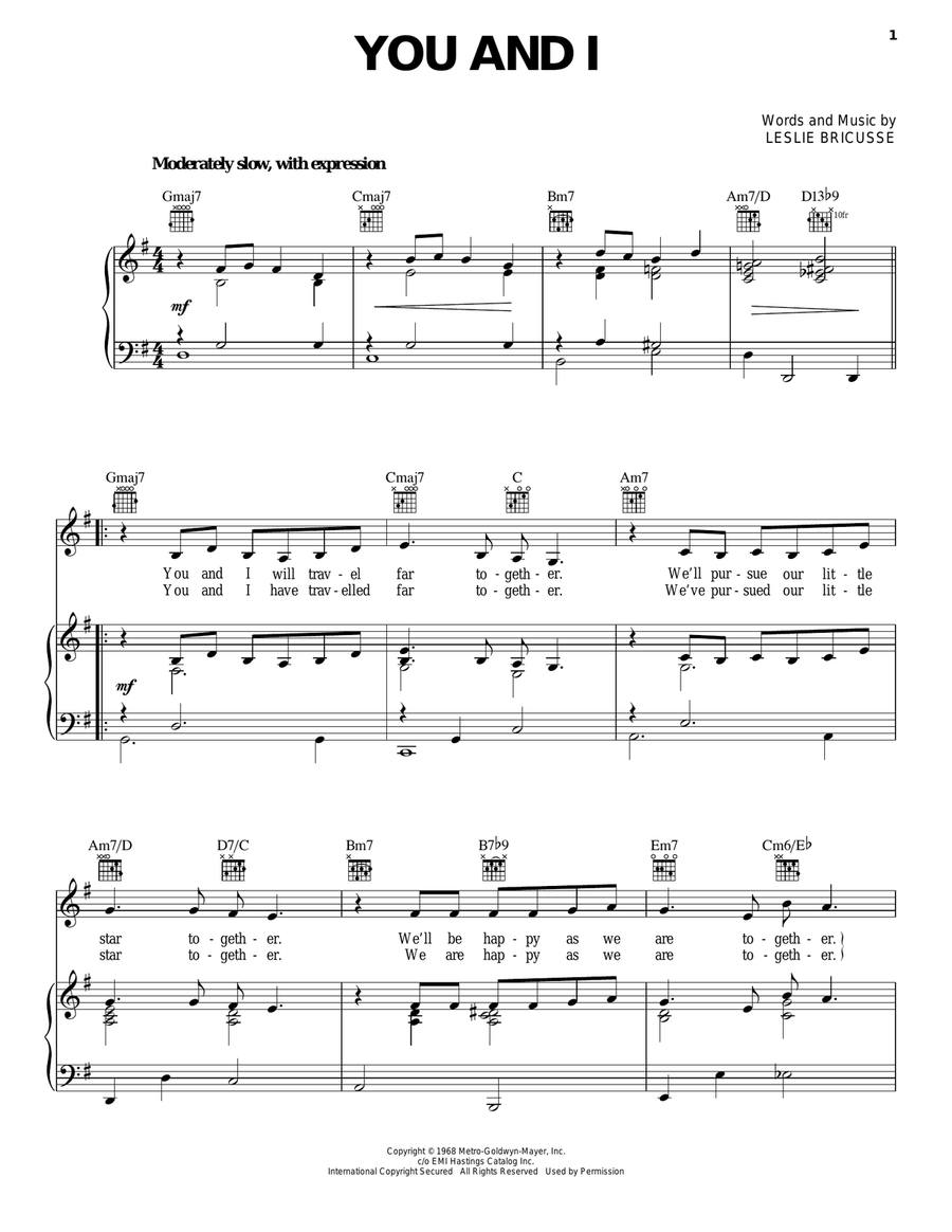 You And I You And I Piano, Vocal, Guitar scores gallery preview page 1