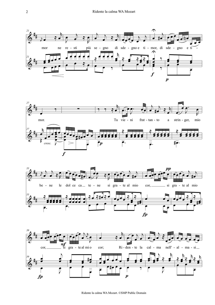 Ridente La Calma (WA Mozart) for voice & classical guitar Acoustic Guitar scores gallery preview page 2