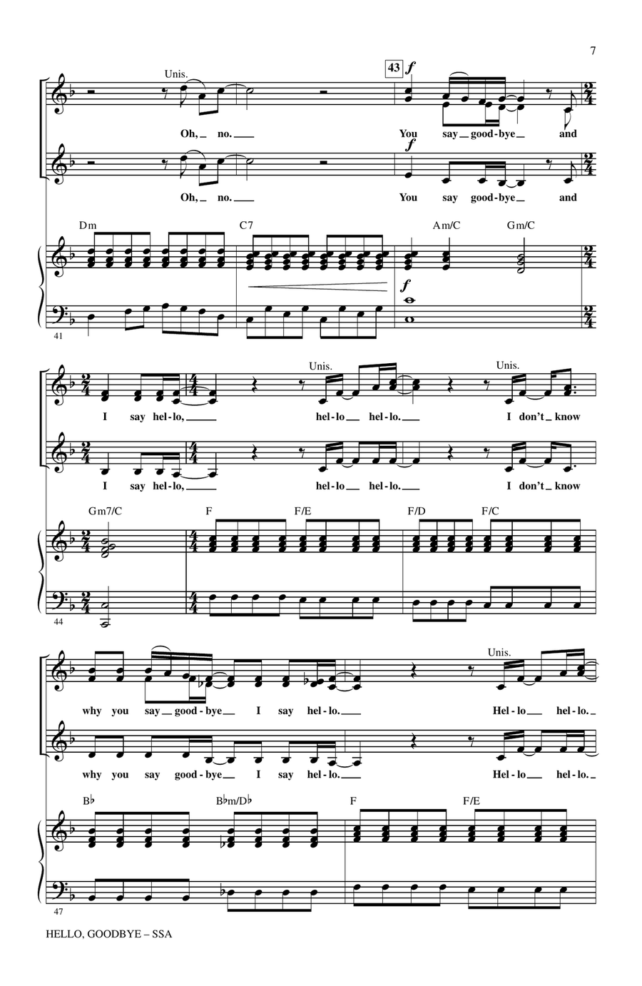Hello, Goodbye (arr. Alan Billingsley) SSA scores gallery preview page 6