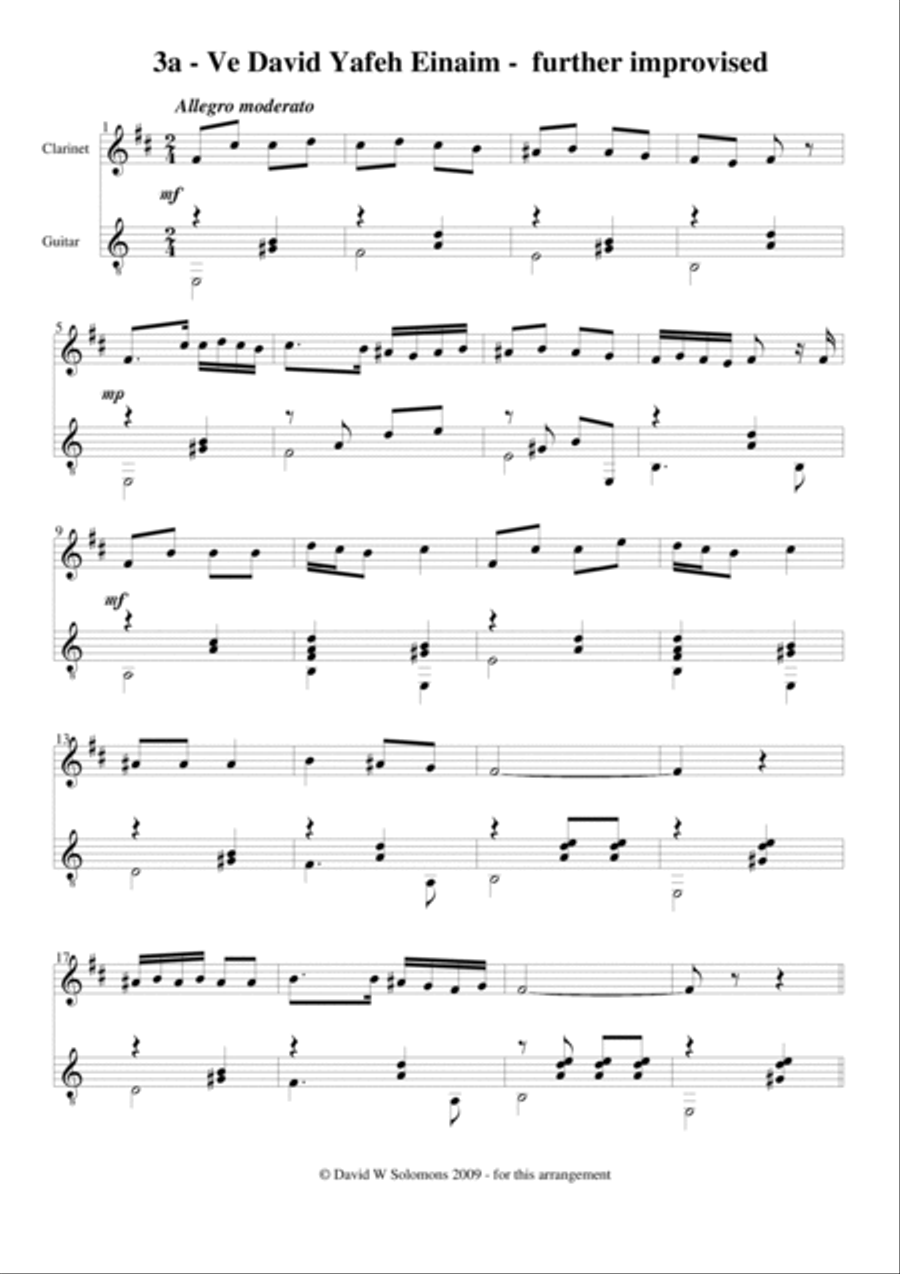Ve-David yafeh einayim (And David had beautiful eyes) for clarinet and guitar Clarinet scores gallery preview page 3