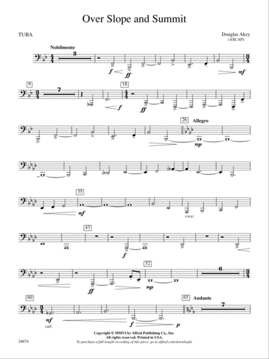 Over Slope and Summit: Tuba Concert Band scores gallery preview page 1