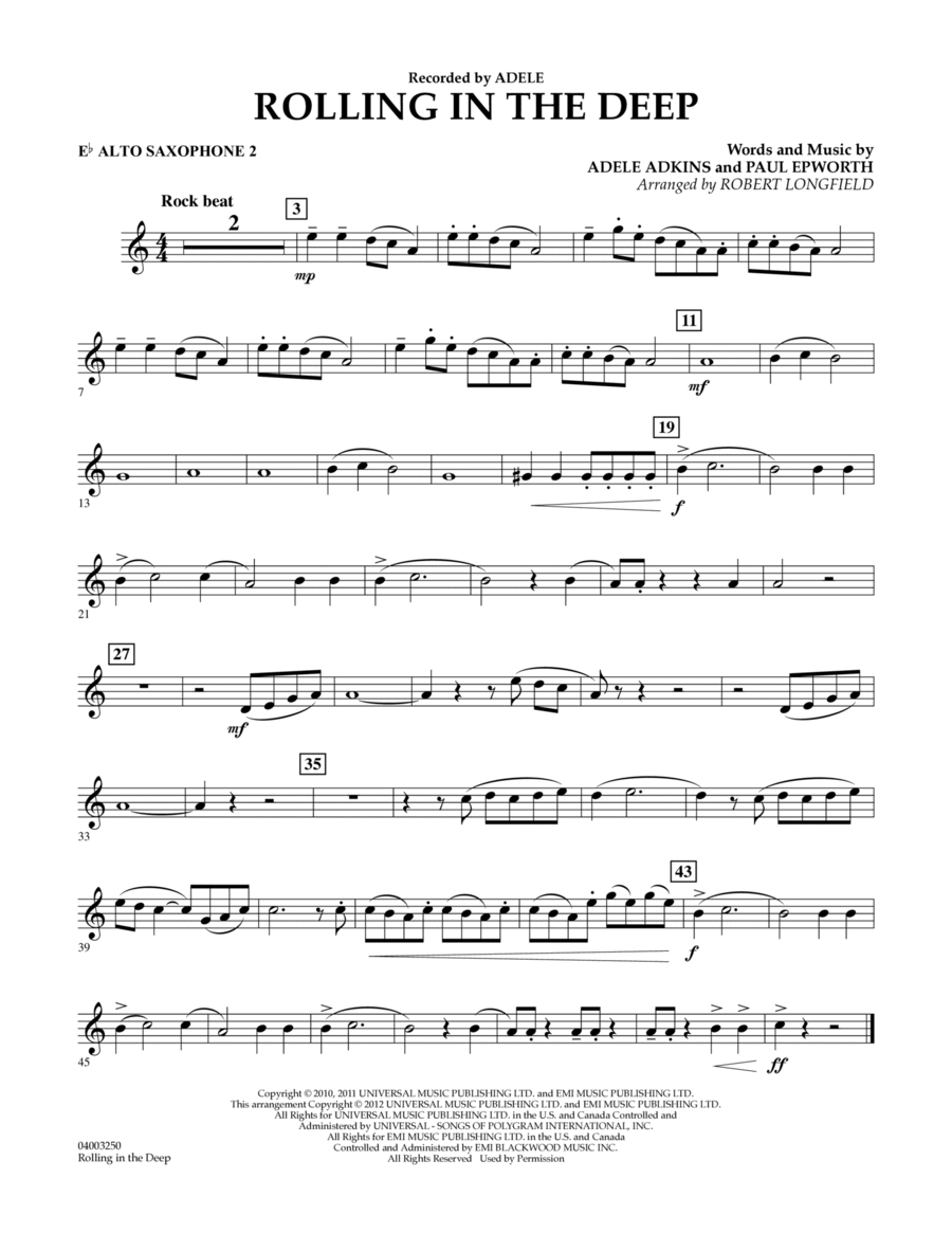 Rolling in the Deep - Eb Alto Saxophone 2 Concert Band scores gallery preview page 1
