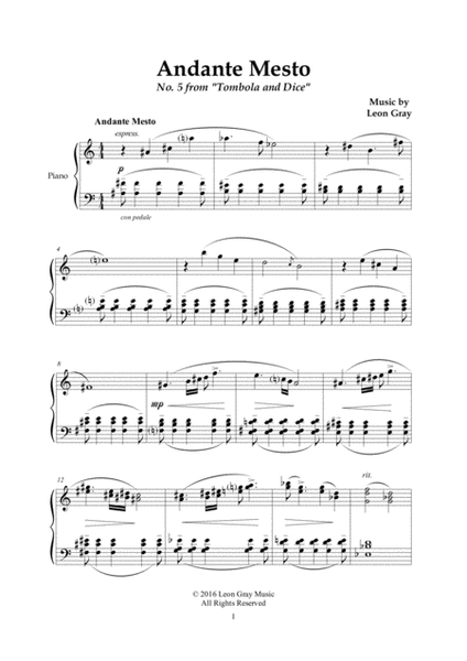 Andante Mesto, Tombola and Dice (No. 5), Leon Gray Piano Solo - Digital Sheet Music