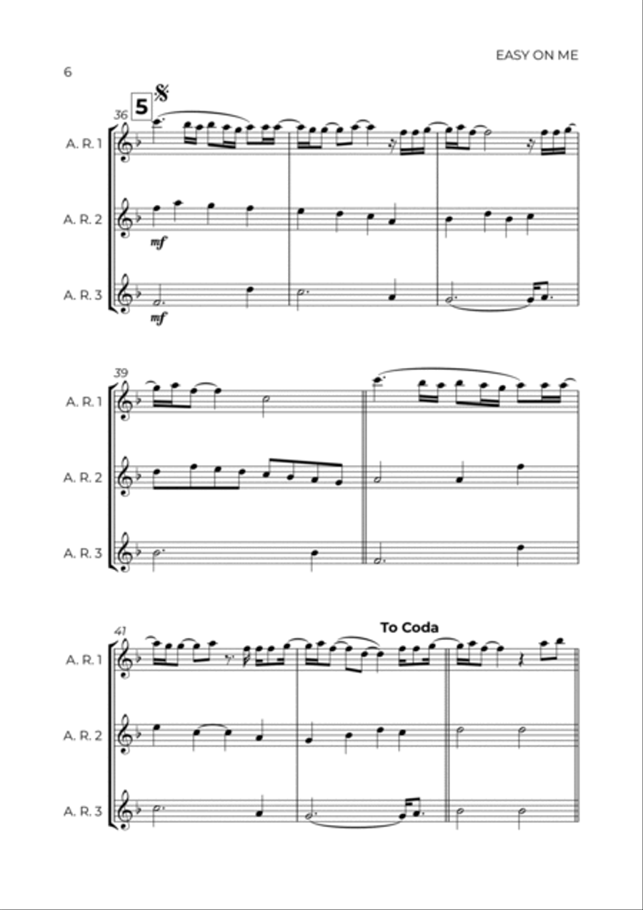 Easy On Me Alto Recorder scores gallery preview page 6