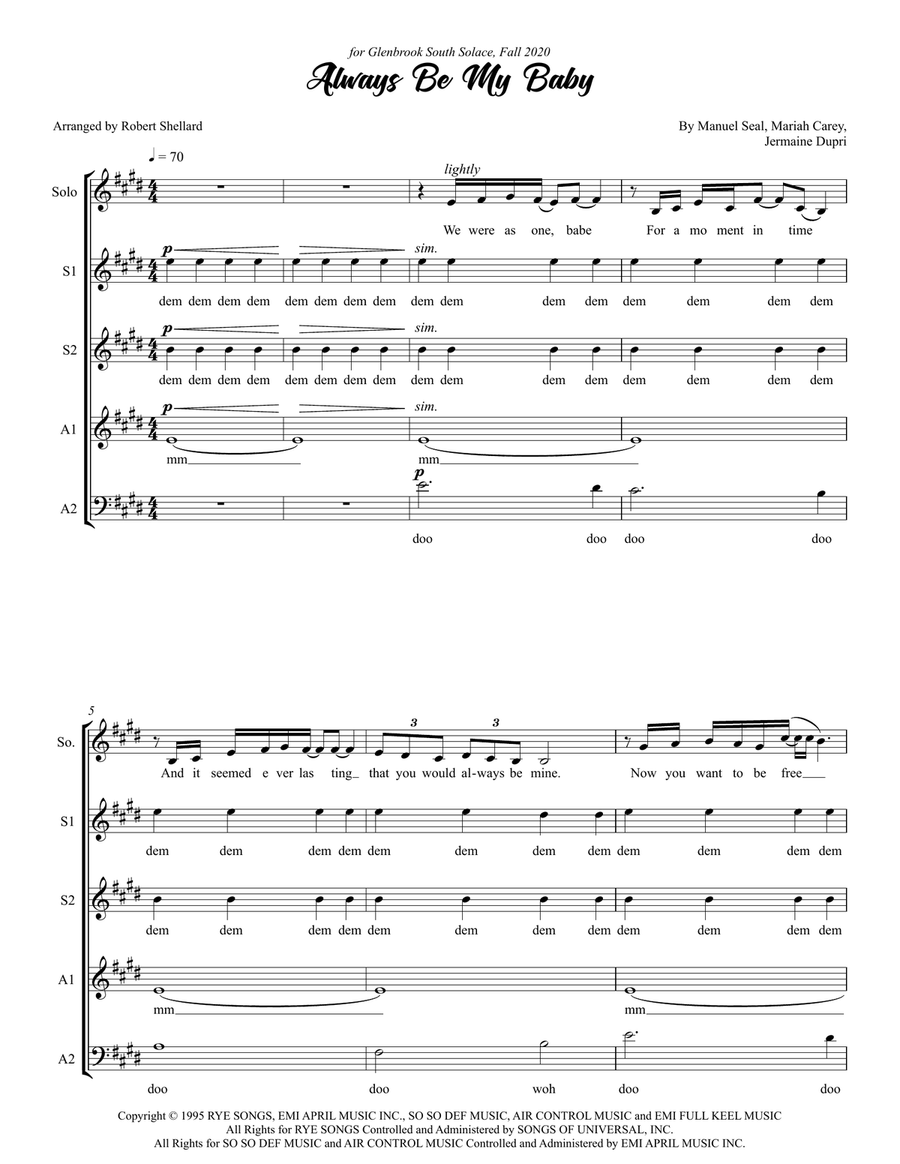 Always Be My Baby SSAA scores gallery preview page 1