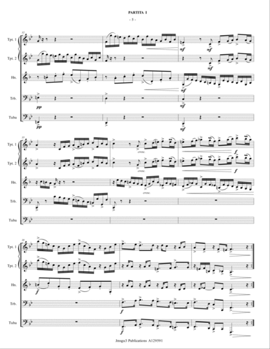 BACH: Six Partitas Complete BWV 825-830 for Brass Quintet Brass Quintet scores gallery preview page 5
