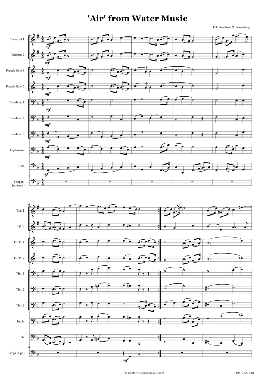'Air' from Water Music 'Air' from Water Music Brass Ensemble scores gallery preview page 1